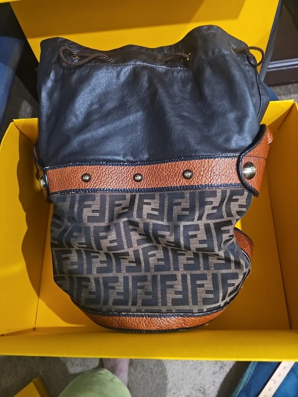 Authentic FENDI Zucca B.Mix Bucket Bag 8BR555 Braided Handle FULL SET Box